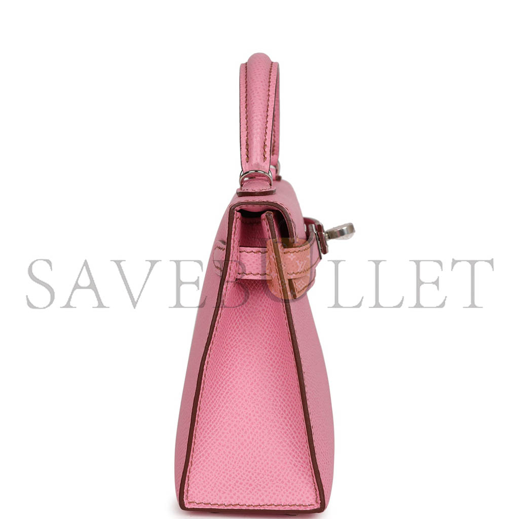 HERMÈS MASTER MINI KELLY II BUBBLEGUM WITH PALLADIUM HARDWARE (19*12*5.5cm)